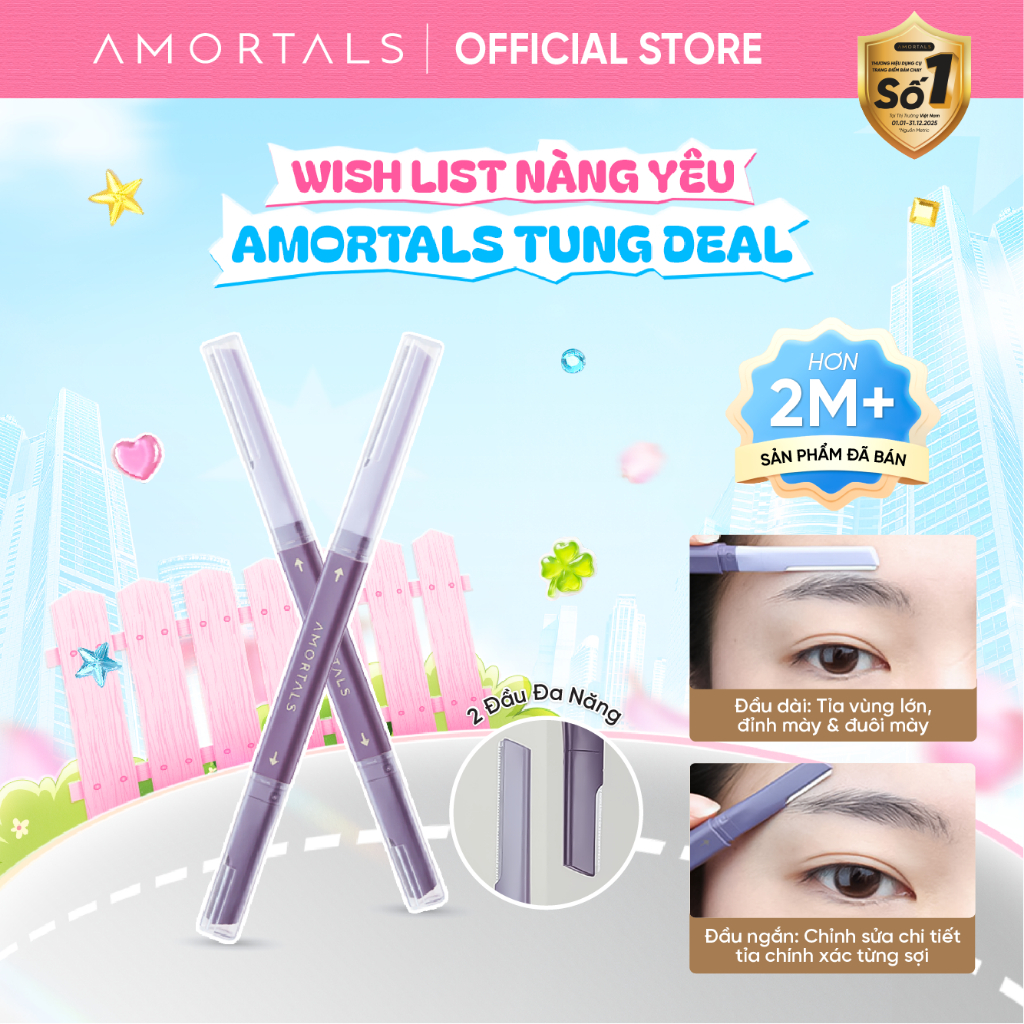 Dao cạo lông mày hai đầu Amortals dao tỉa lông mày tiện lợi không gỉ an toàn cho da Mỹ Phẩm