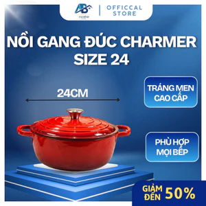 Nồi Gang Charmer Tráng Men CM24HK Size 24cm Màu Đỏ Dày Dặn Phù Hợp Mọi Bếp Hầm Xương Kho Cá - Ani Bình Đồ Gia