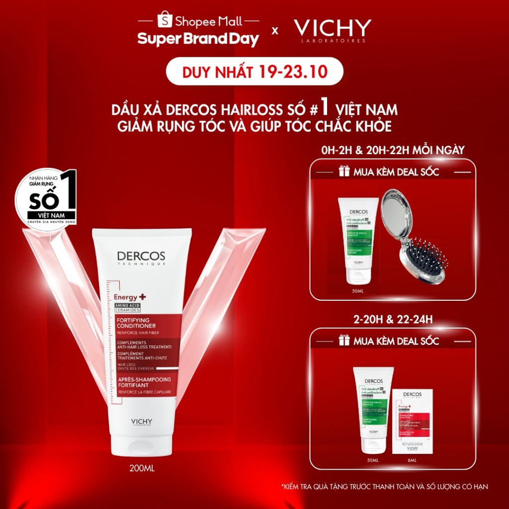 Dầu xả tăng cường dưỡng tóc chắc khoẻ, giảm gãy rụng Vichy Dercos Energy+ 200ml