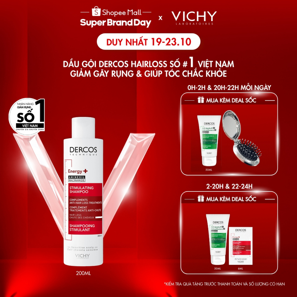 Dầu gội ngăn ngừa, giảm rụng tóc, giúp tóc chắc khỏe, dày dặn Vichy Dercos Hairloss SỐ 1 Việt Nam được khuyên dùng 200ml
