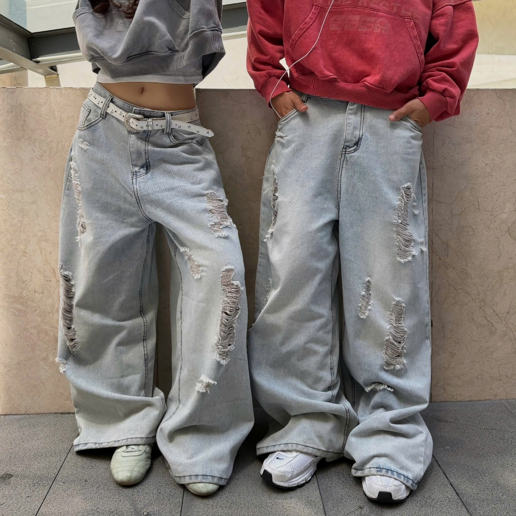 Quần Jeans Wash Rách DISTRESSED Ống Rộng Form Unisex Tôn Dáng Nam Nữ SSSTORE.Aesthetic - J17