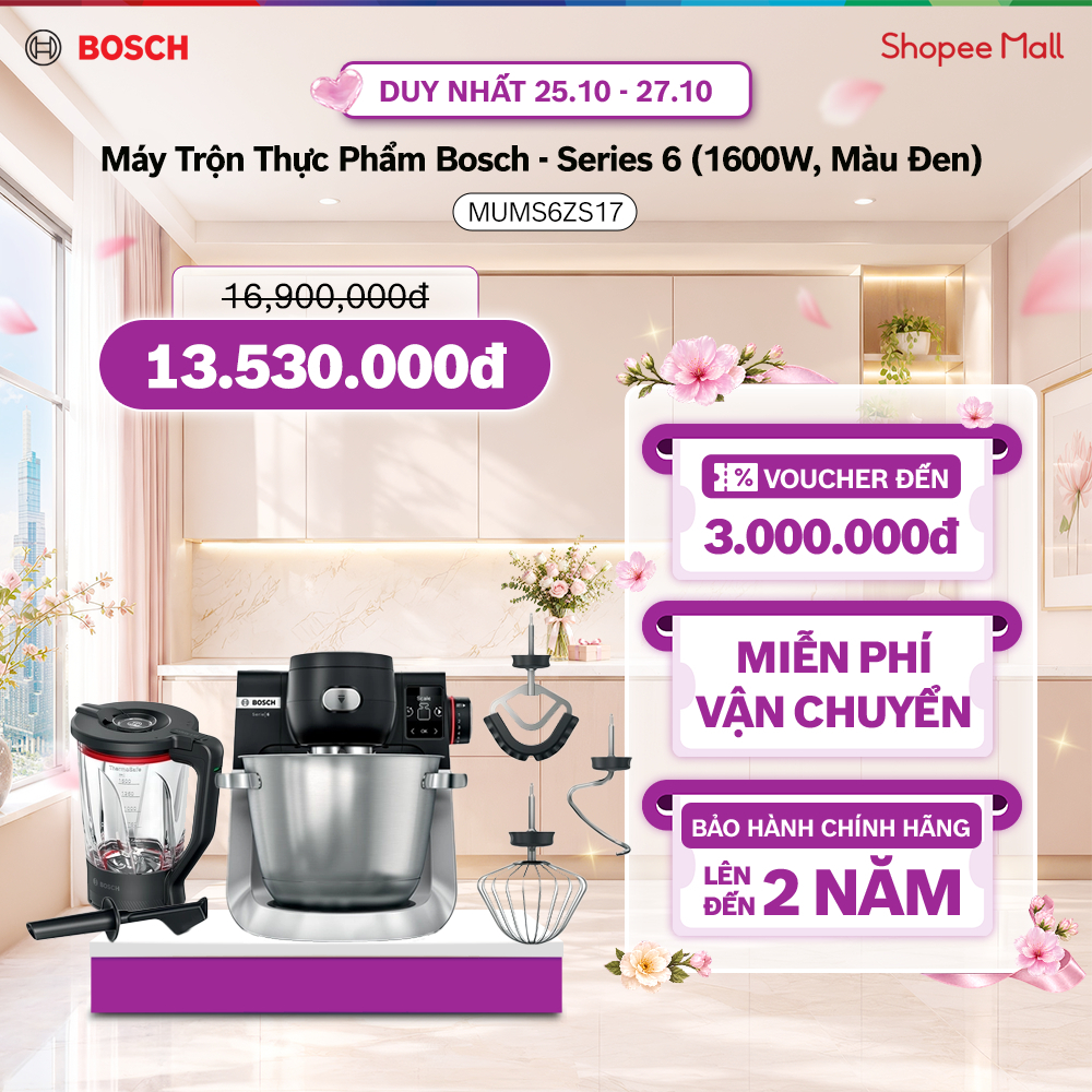 DUY NHẤT 20.10 | Máy Trộn Thực Phẩm Bosch MUMS6ZS17 – Series 6 (1600W, Màu Đen)