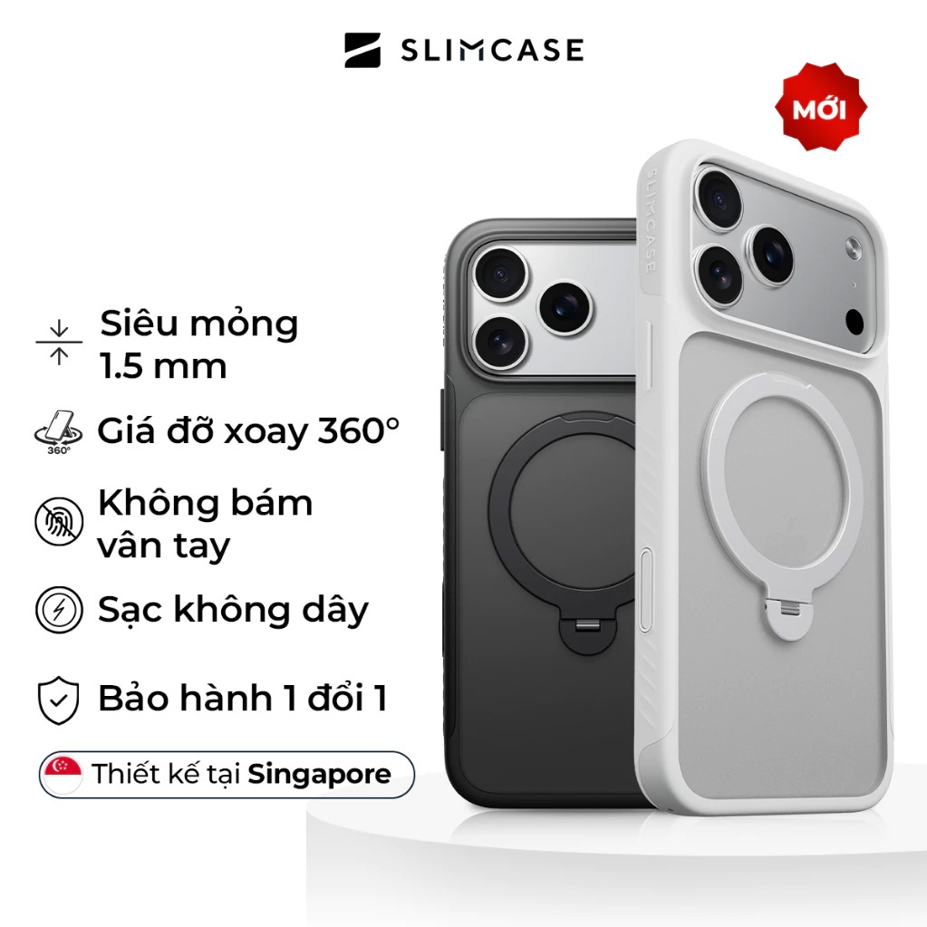 Ốp lưng STANDOUT iPhone 17 Pro Max / 17 Pro & 16 Pro Max SLIMCASE - Giá đỡ xoay 360, siêu mỏng, bảo hành 2 năm
