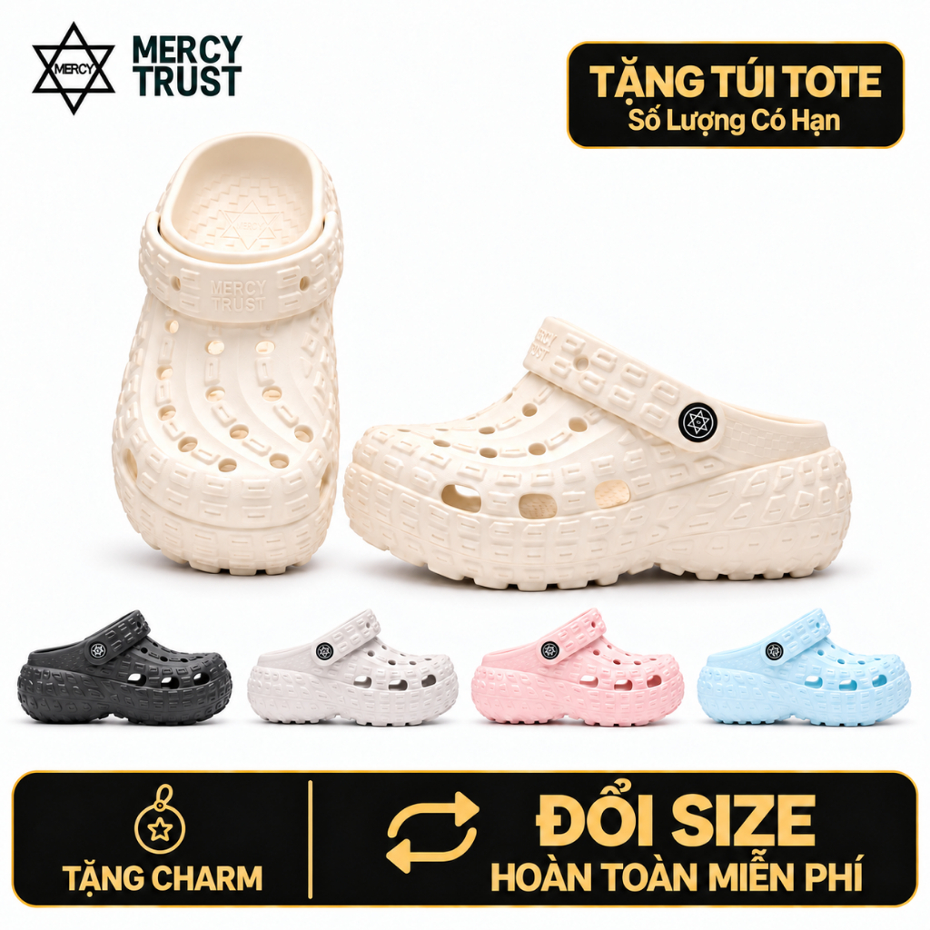 TẶNG TÚI Halloween và CHARM Ngẫu Nhiên - Dép sục nam nữ MERCY TRUST MCNA Mosaic đế dày êm nhẹ, họa tiết hình học nổi