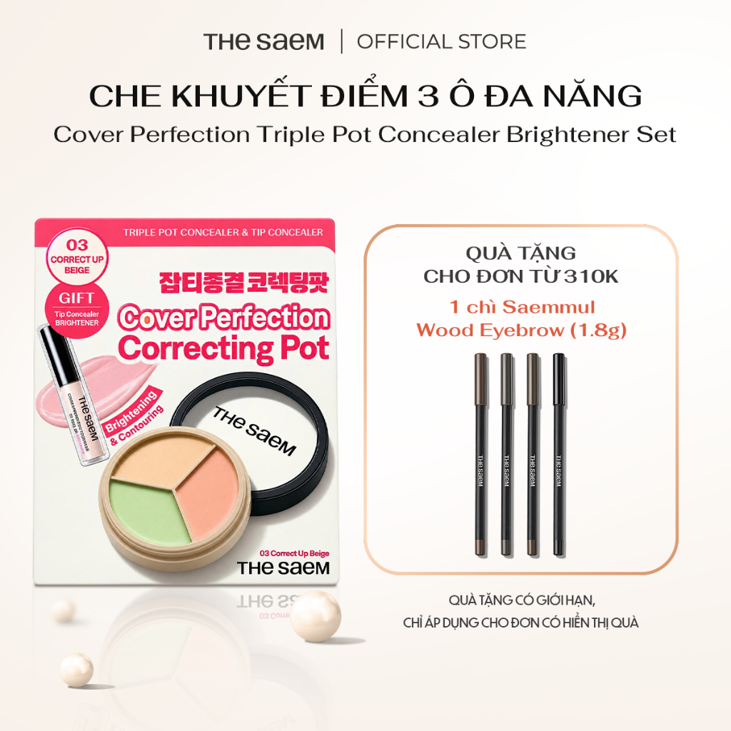 [THE SAEM] Che khuyết điểm 3 ô đa năng che phủ cao Cover Perfection Triple Pot Concealer