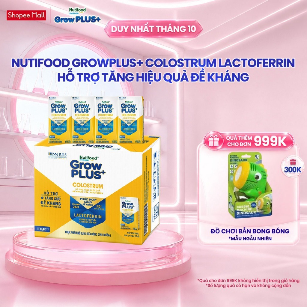 Thùng 24 hộp Sữa bột pha sẵn Nutifood Sweden GrowPLUS+ Colostrum Lactoferrin 110ml