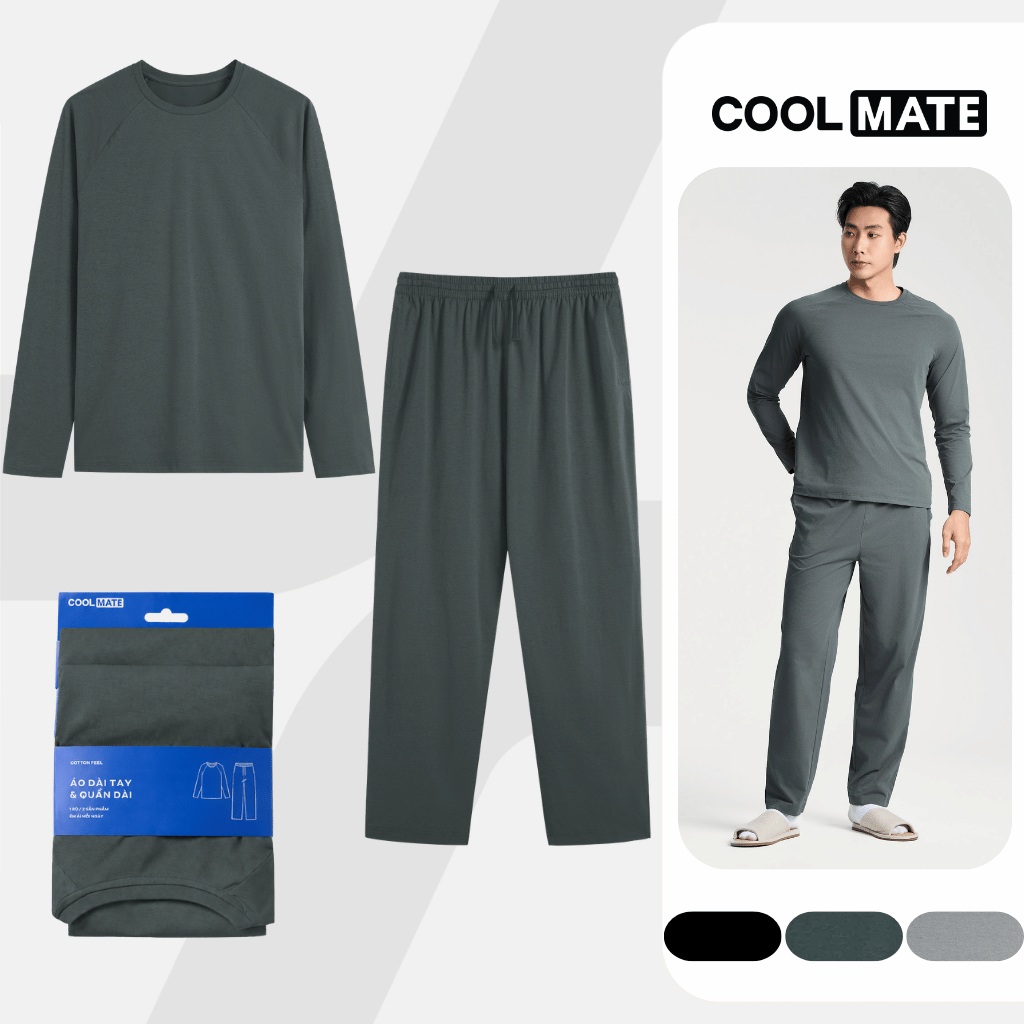 [MỚI]Pack bộ đồ nam dài tay Cotton Feel, set quần áo giữ nhiệt thu đông mềm mại thoải mái, chất liệu co giãn Coolmate