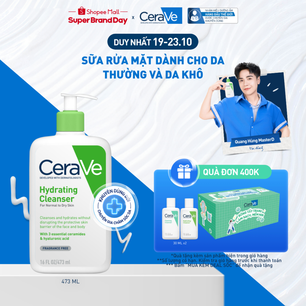 Sữa rửa mặt giúp làm sạch sâu dành cho da thường và da khô Cerave Hydrating Cleanser 473ML