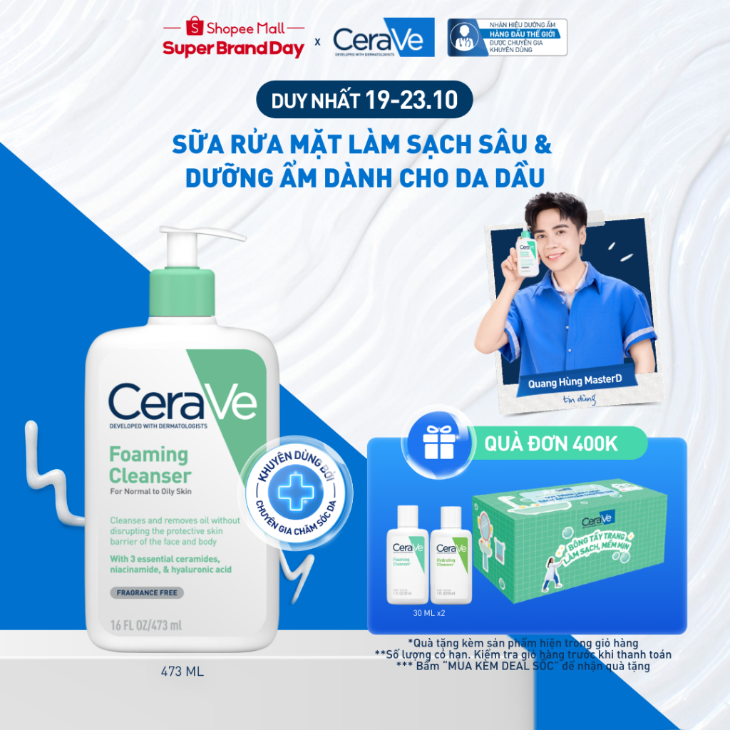 Sữa rửa mặt foaming giúp làm sạch sâu và dưỡng ẩm dịu nhẹ dành cho da dầu - CeraVe Foaming Facial Cleanser 473ML
