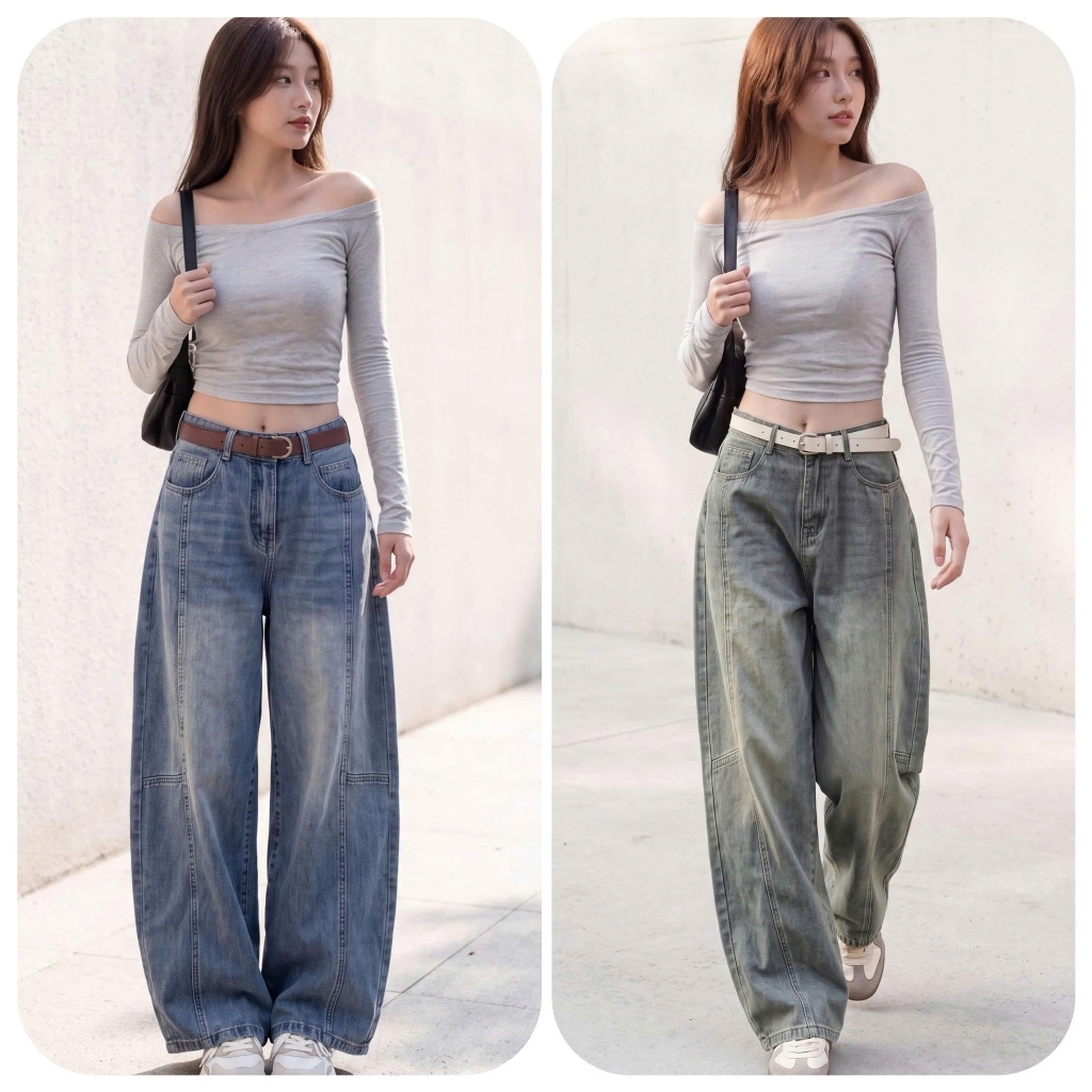 Quần Jean Nữ Ống Suông Rộng , Quần Bò Ống Rộng Chất Jean Mềm MIN.CLUB 168