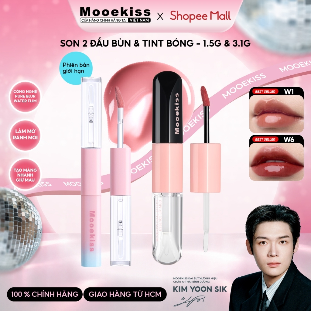 Son Hai Đầu Mooekiss W1 Đa Năng 2in1 Tích Hợp Chất Son Lì Mịn & Tint Bóng Căng Mọng (3.1g & 1.5g) [m]