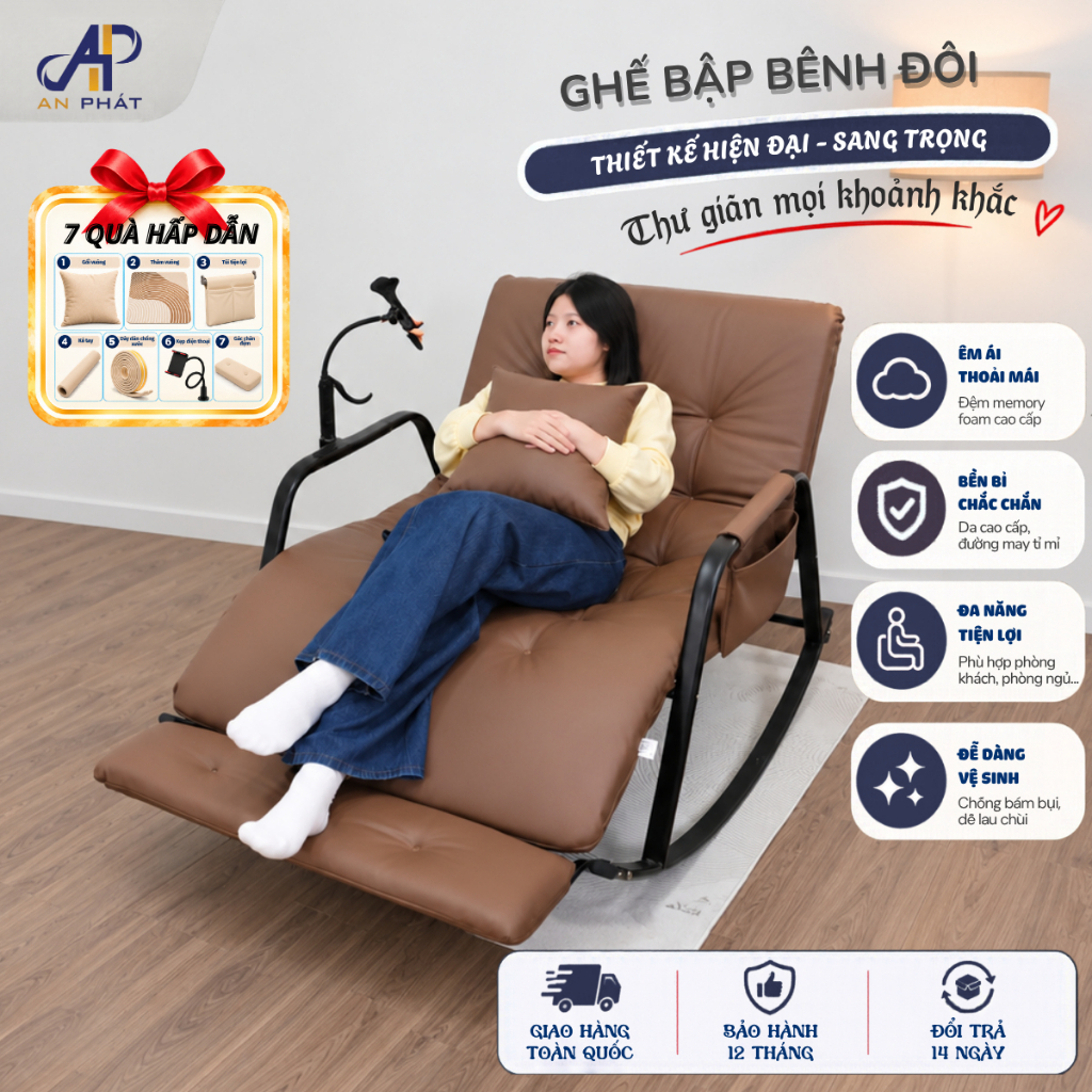 Ghế Bập Bênh Đôi AP04 Đệm An Phát Đệm Memory Foam Cao Cấp – Chịu Tải 300kg Bảo Hành 3 Năm