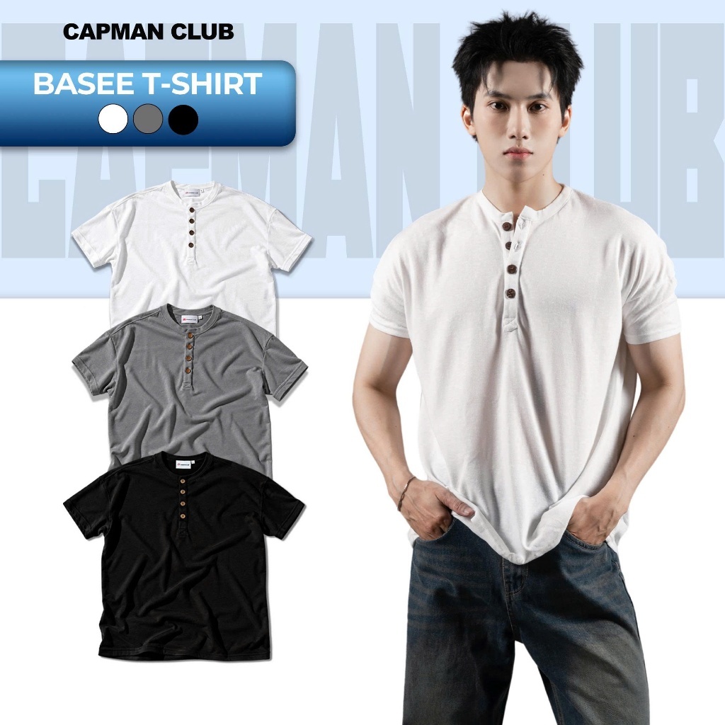 [GIÁ MỞ BÁN] Áo thun nam cổ trụ BASEE form basic tay ngắn 4 cúc, chất vải slub cotton mỏng mềm thoáng mát
