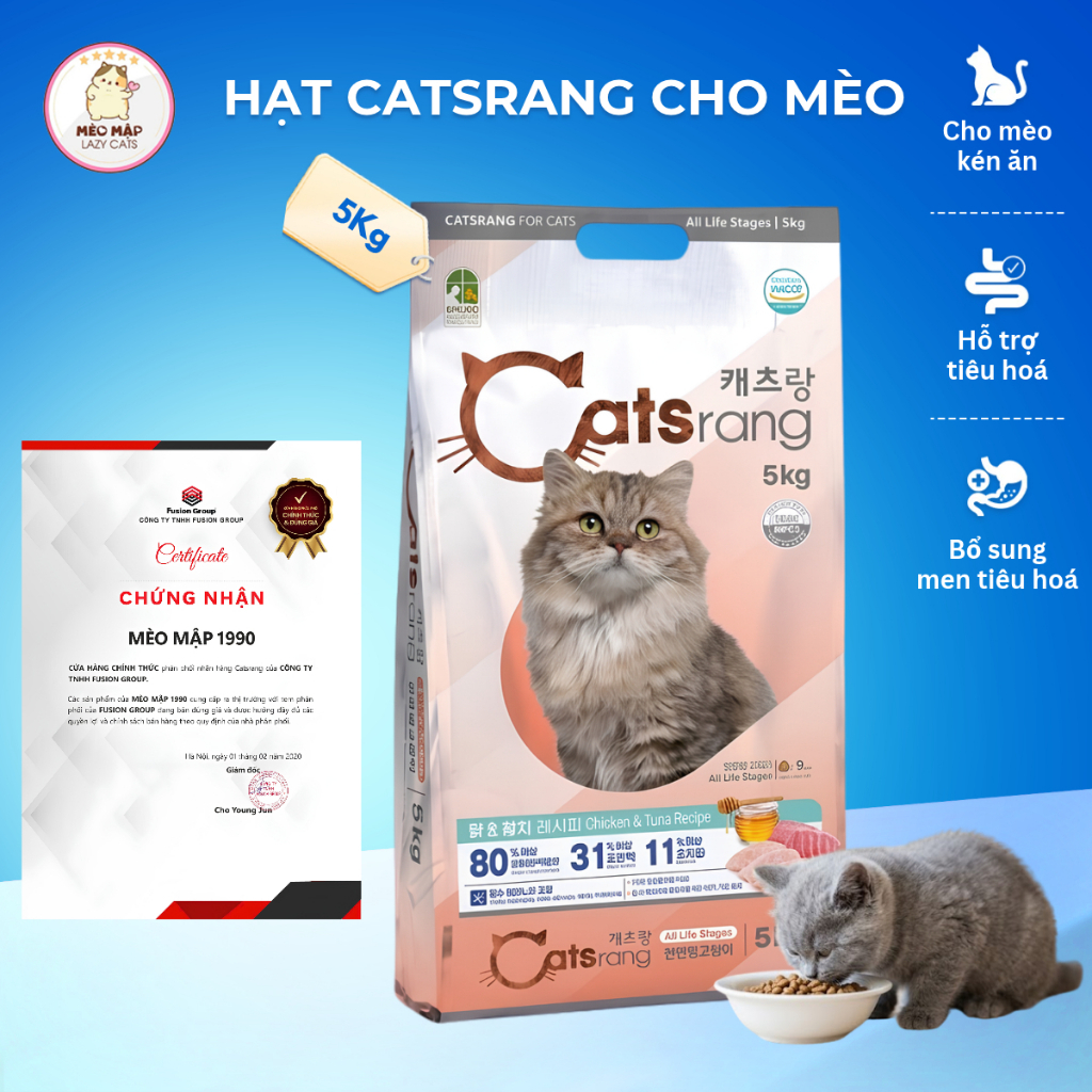 Catsrang Cho Mèo Túi 5Kg, Thức Ăn Dinh Dưỡng Hoàn Chỉnh, Hỗ Trợ Sức Khỏe Và Cải Thiện Sức Đề Kháng