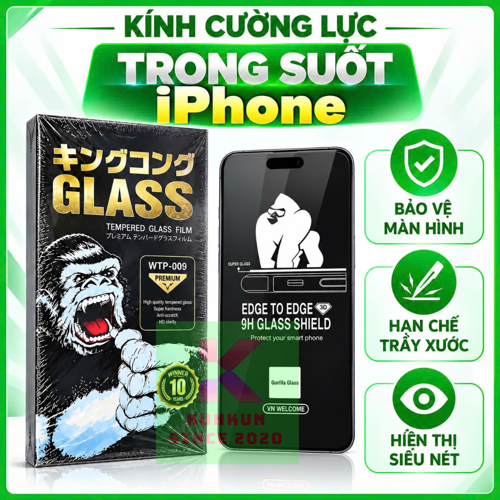 [COMBO 2 KÍNH] Kính Cường Lực Iphone 18 Pro max 17 16 15 Plus 14 12 Pro max 11 XR Full Keo 9H -Full Màn - KK 3D