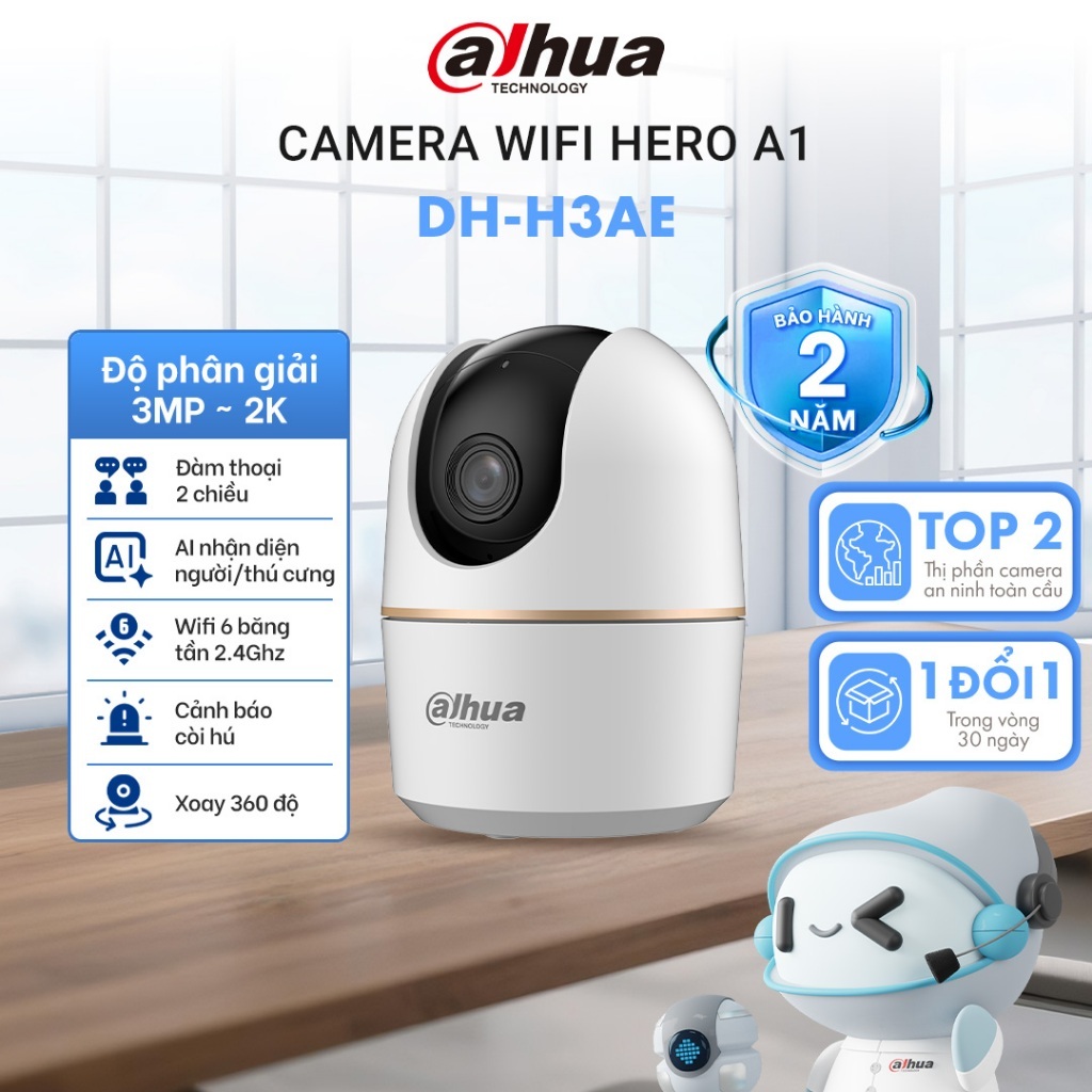 Camera Wifi Dahua Hero A1 3MP/5MP, Xoay 360 trong nhà, Đàm thoại 2 chiều, Chống trộm, Theo dõi chuyển động H3AE/H5AE