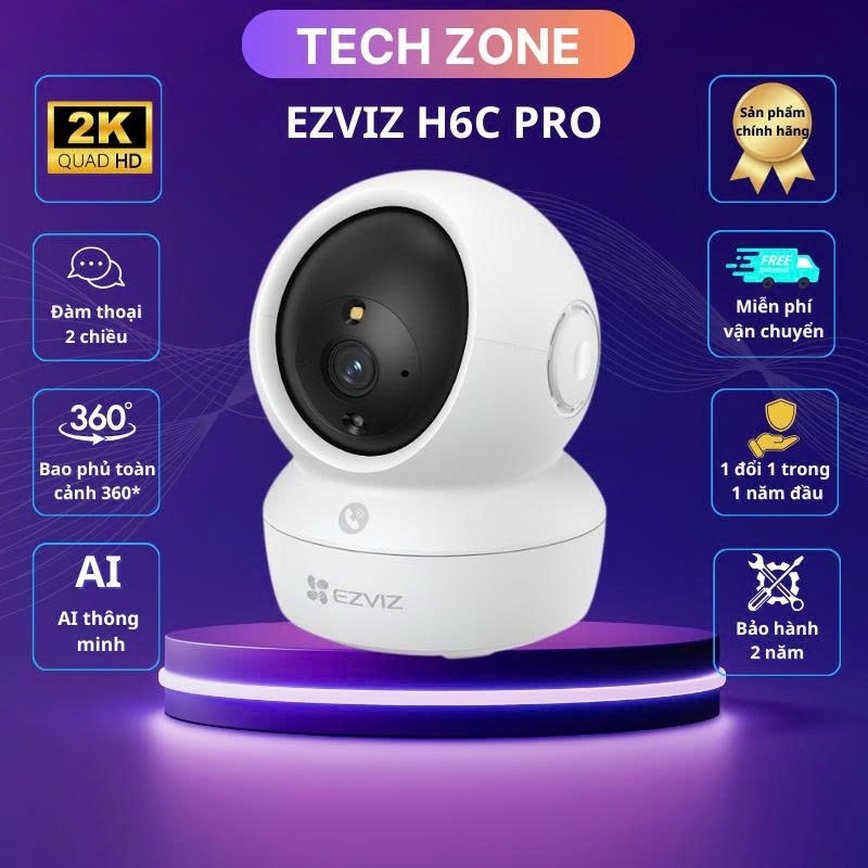 Camera EZVIZ H6C PRO độ phân giải 2K-3MP, camera 360 theo chuyển động ...