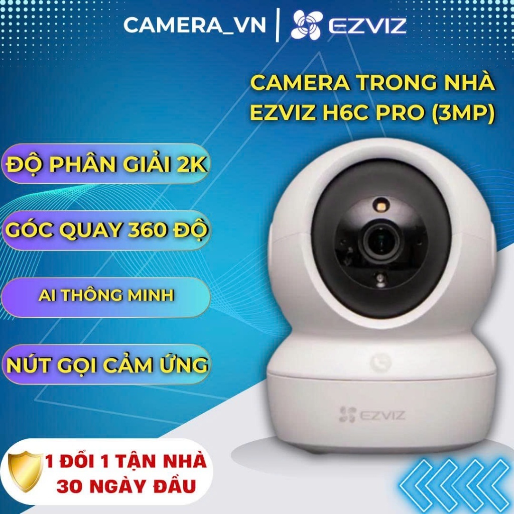 Camera EZVIZ H6C PRO 3MP, xoay 360 theo chuyển động, camera trong nhà đàm thoại 2 chiều, cảnh báo còi hú