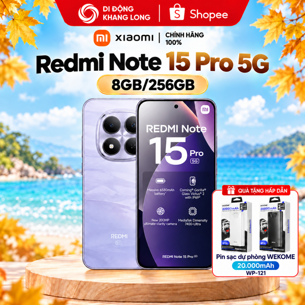 Điện thoại Xiaomi Redmi Note 15 Pro 5G 8GB/256GB l Bảo hành 18 tháng.