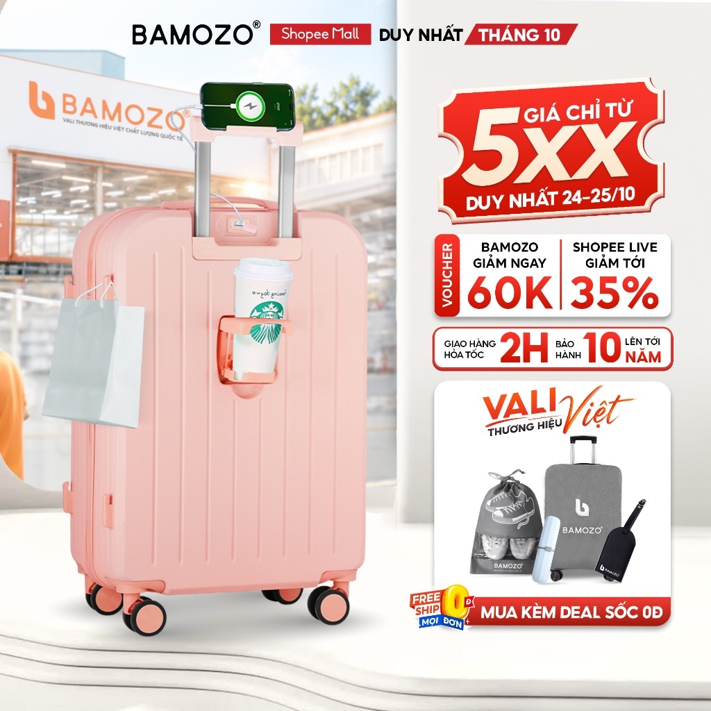 Vali Du Lịch B Bamozo 8812 Thời Trang Size 20/24inch, ABS Cao Cấp Bảo Hành 5 Năm - Lỗi 1 Đổi 1 30 ngày_8812