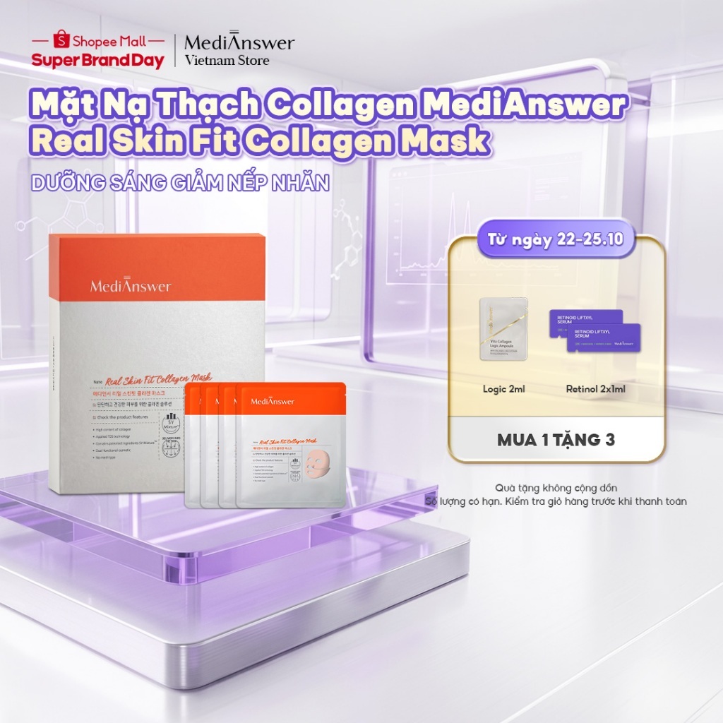 Mặt Nạ Thạch Collagen Dưỡng Sáng Giảm Nếp Nhăn MediAnswer Real Skin Fit Collagen Mask | Hộp 4 Miếng