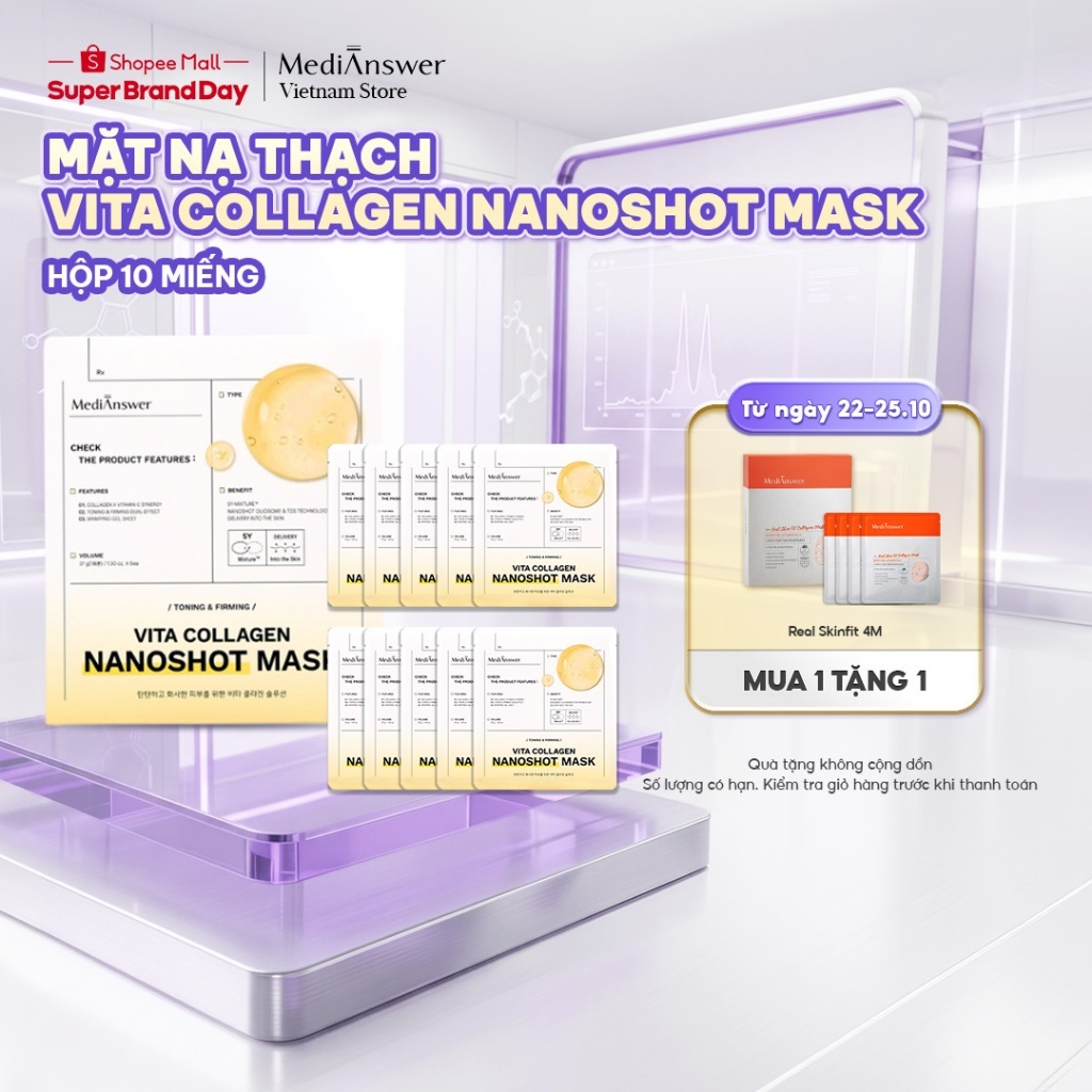 [BẢN ĐẶC BIỆT 10 MIẾNG/HỘP] Mặt Nạ Thạch Collagen Nano Sáng Da Căng Bóng MediAnswer Vita Collagen Nanoshot Mask 37g