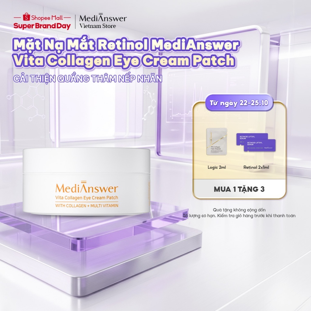 Mặt Nạ Mắt Retinol Cải Thiện Quầng Thâm Nếp Nhăn MediAnswer Vita Collagen Eye Cream Patch | Hộp 60 Miếng