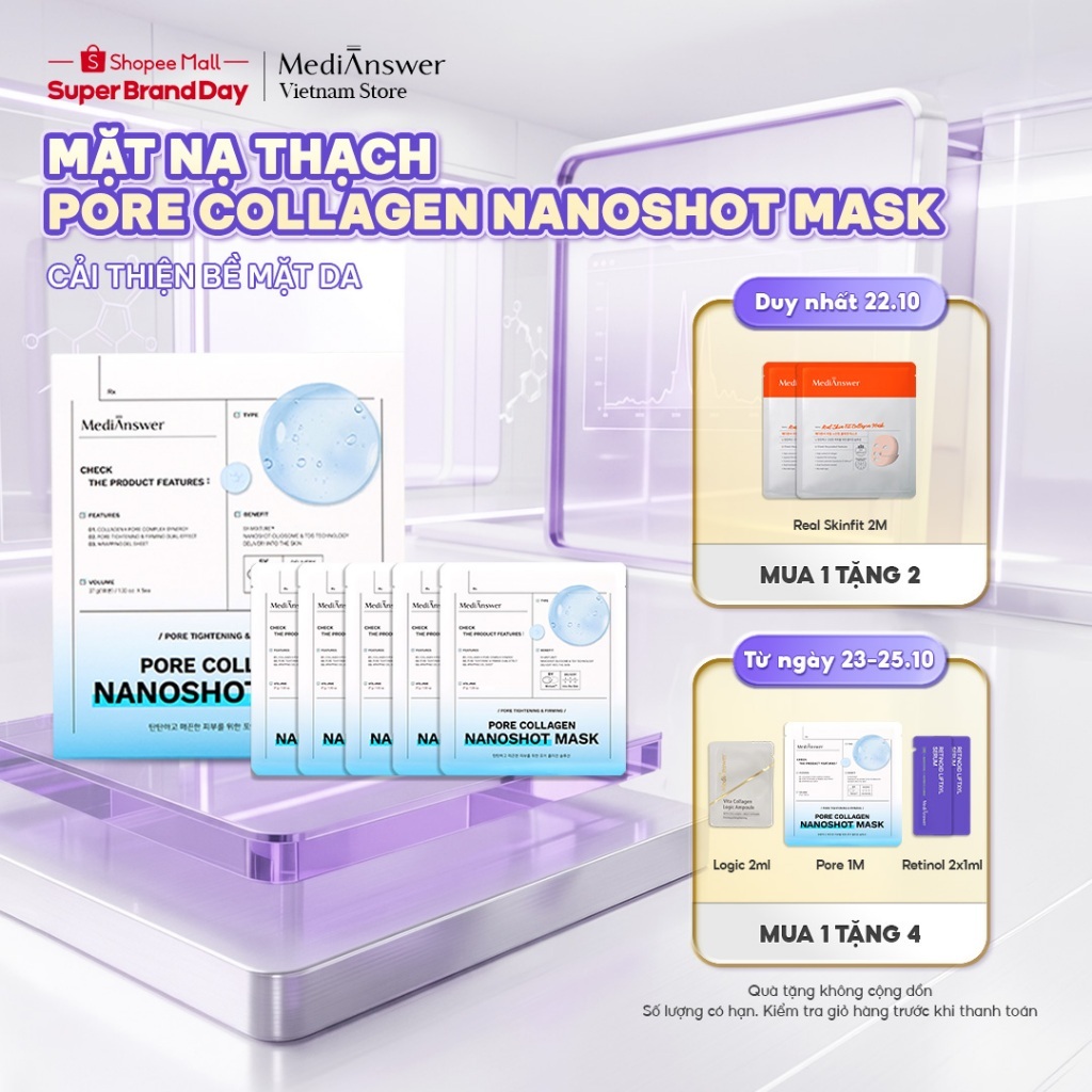 Mặt Nạ Thạch Collagen Nano Kiềm Dầu Cải Thiện Bề Mặt Da MediAnswer Pore Collagen Nanoshot Mask | Hộp 5M