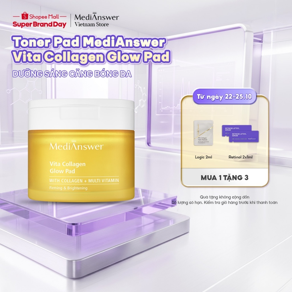 Toner Pad Dưỡng Sáng Căng Bóng Da MediAnswer Vita Collagen Glow Pad | Hộp 80 Miếng/140ml