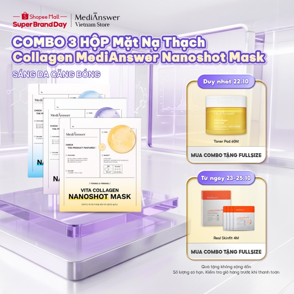 [COMBO 3 HỘP] Mặt Nạ Thạch Collagen MediAnswer Nanoshot Mask 37g | Hộp 5 Miếng