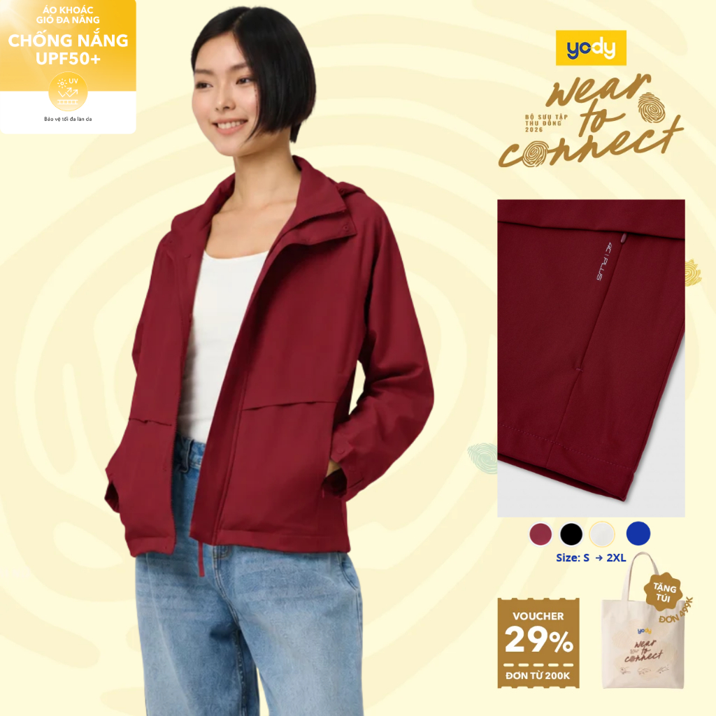 [BST THU ĐÔNG 2026] Áo khoác gió nữ 4C Plus YODY cản gió, chống nắng, trượt nước WCWC26F012