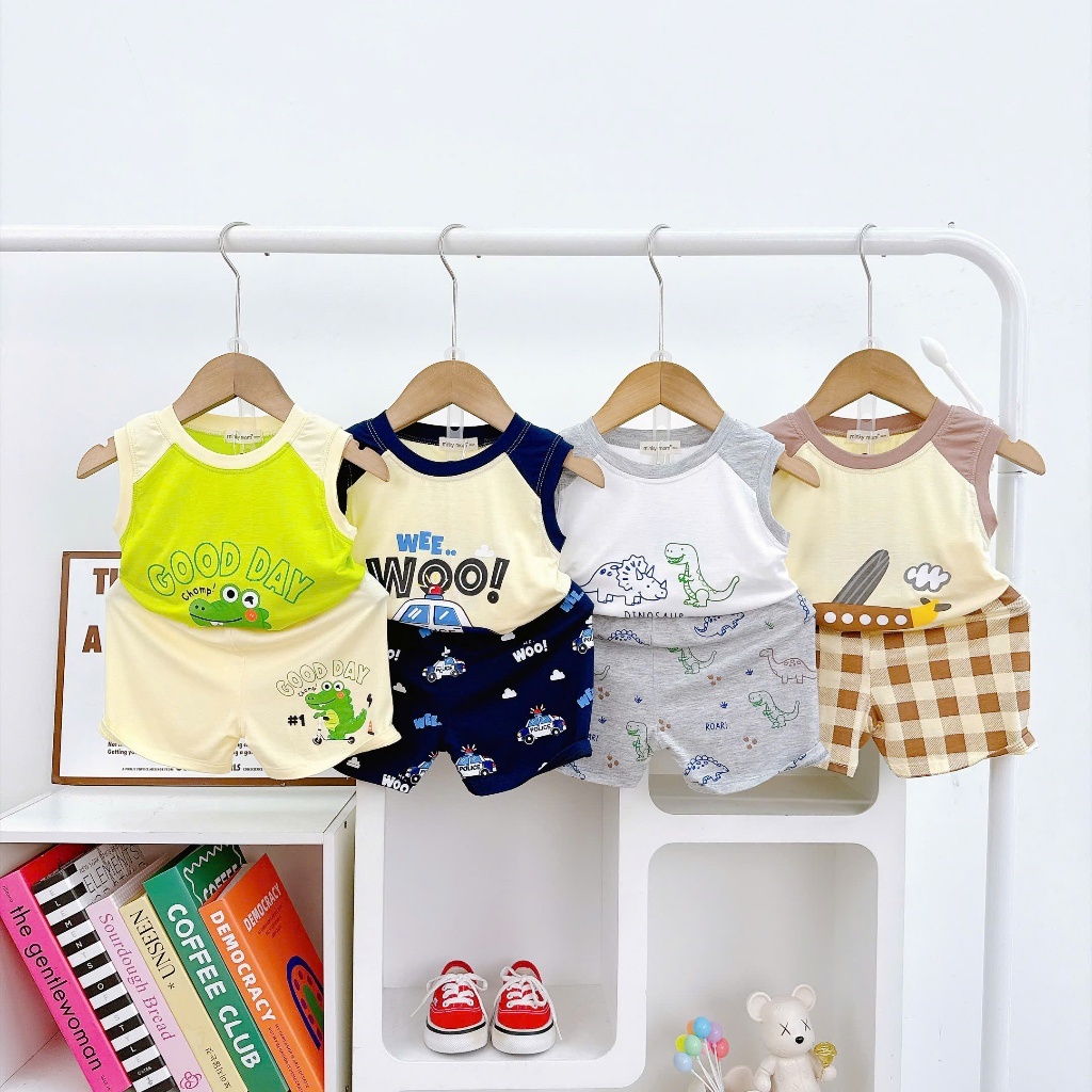 Bộ Ba Lỗ Vải Thun Lạnh Minkymom In Hình, Bé mặc đi học. đi chơi, BL-IN91