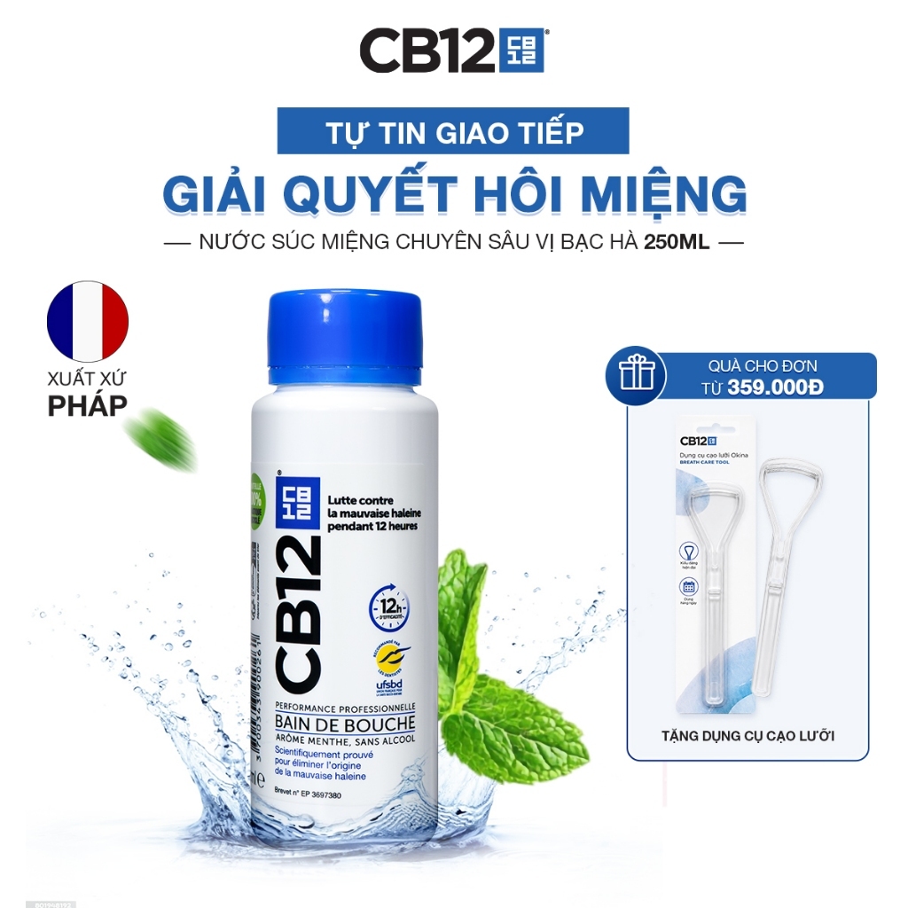 Nước Súc Miệng Kiểm Soát Hơi Thở 12H CB12 Mint Hương Bạc Hà 250ml - Khử Hôi Miệng - Không Cồn, Dịu Nhẹ