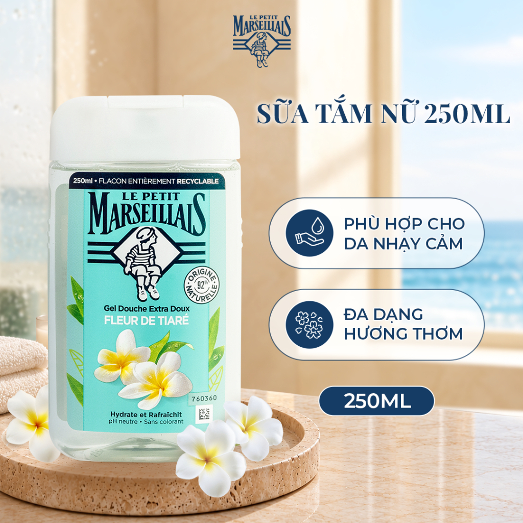 Sữa Tắm Thiên Nhiên 92% Le Petit Marseillais Nhiều Mùi Hương 250ml