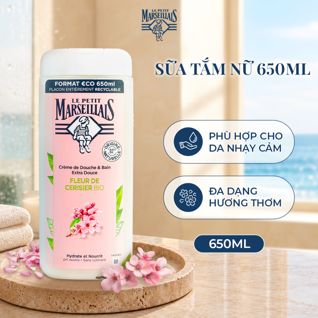 Sữa Tắm Nữ Le Petit Marseillais Gel 92% Thiên Nhiên Da Nhạy Cảm Nhiều Mùi Hương 650ml