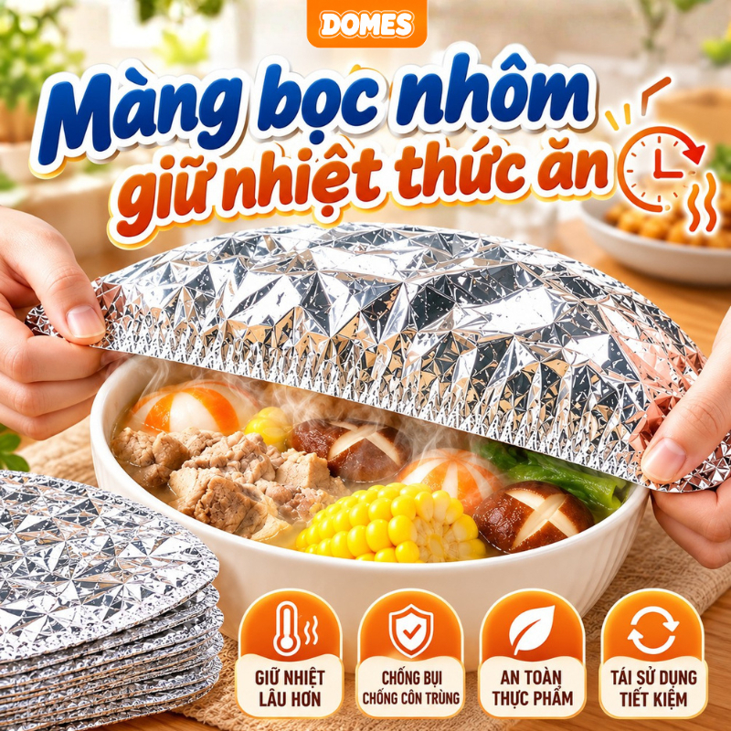 Set 30 Màng Bọc Thực Phẩm Giữ Nhiệt Thức Ăn Chống Bám Mùi, Màng Bọc Nhôm Lá Cách Nhiệt Giữ Ấm Thực Phẩm