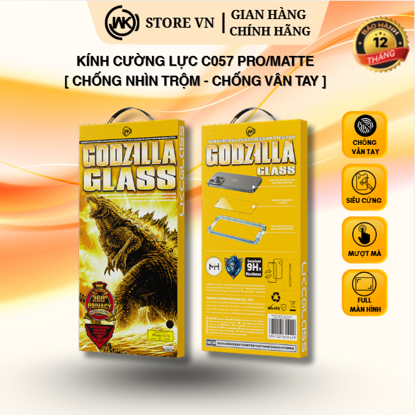 [NÂNG CẤP] Kính cường lực Godzilla WK C34/ C057 CNT 180°/360°, Hạn chế vân tay cho 12 13 14 15 16 17 18 Promax
