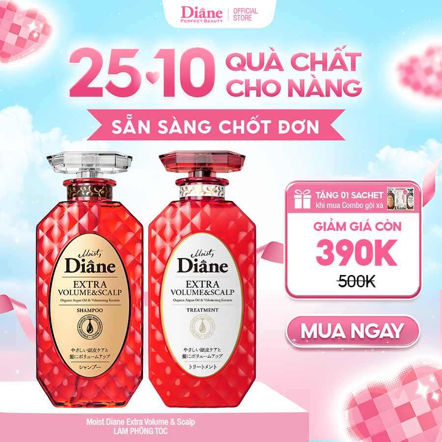 Combo dầu gội xả làm phồng tóc phục hồi dưỡng tóc bóng mượt Moist Diane Extra Volume & Scalp 450ml*2