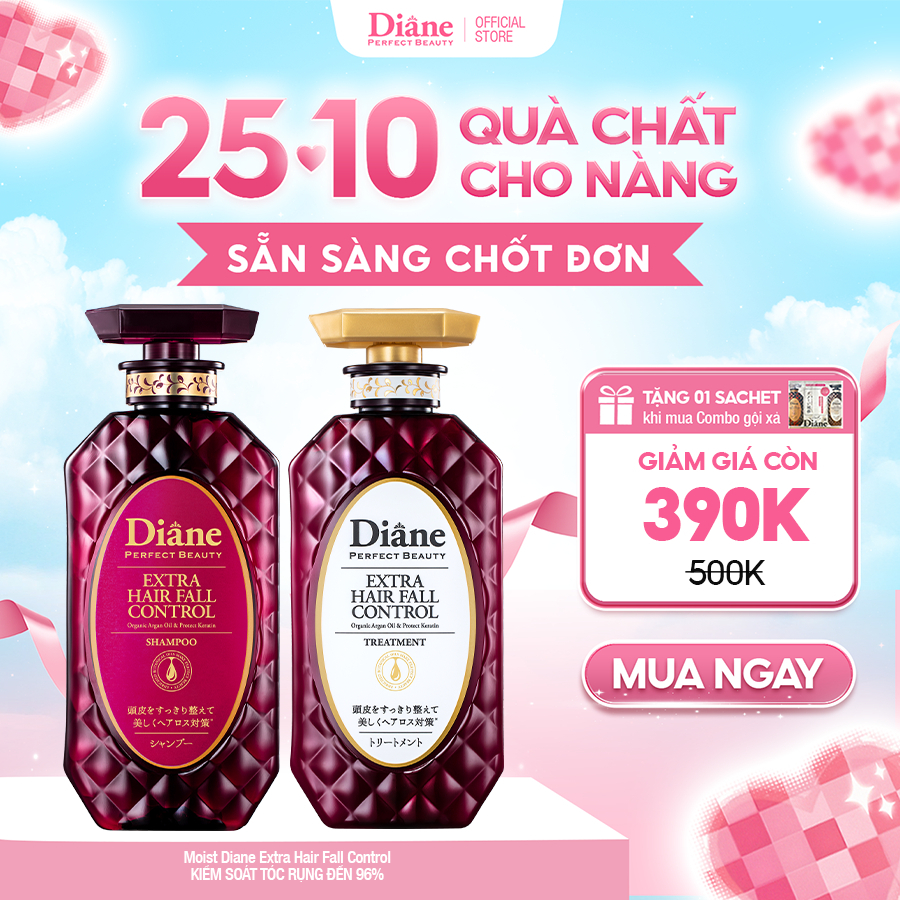 Bộ dầu gội xả giảm rụng tóc đến 96% giảm gàu ngăn ngừa gãy rụng Moist Diane Extra Hair Fall Control