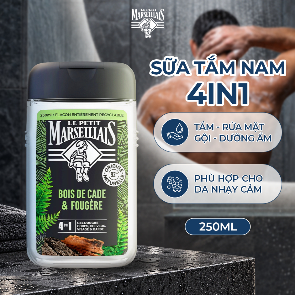 Sữa Tắm Nam 4 in 1 92% Thiên Nhiên Le Petit Marseillais Nhiều Mùi Hương 250ml