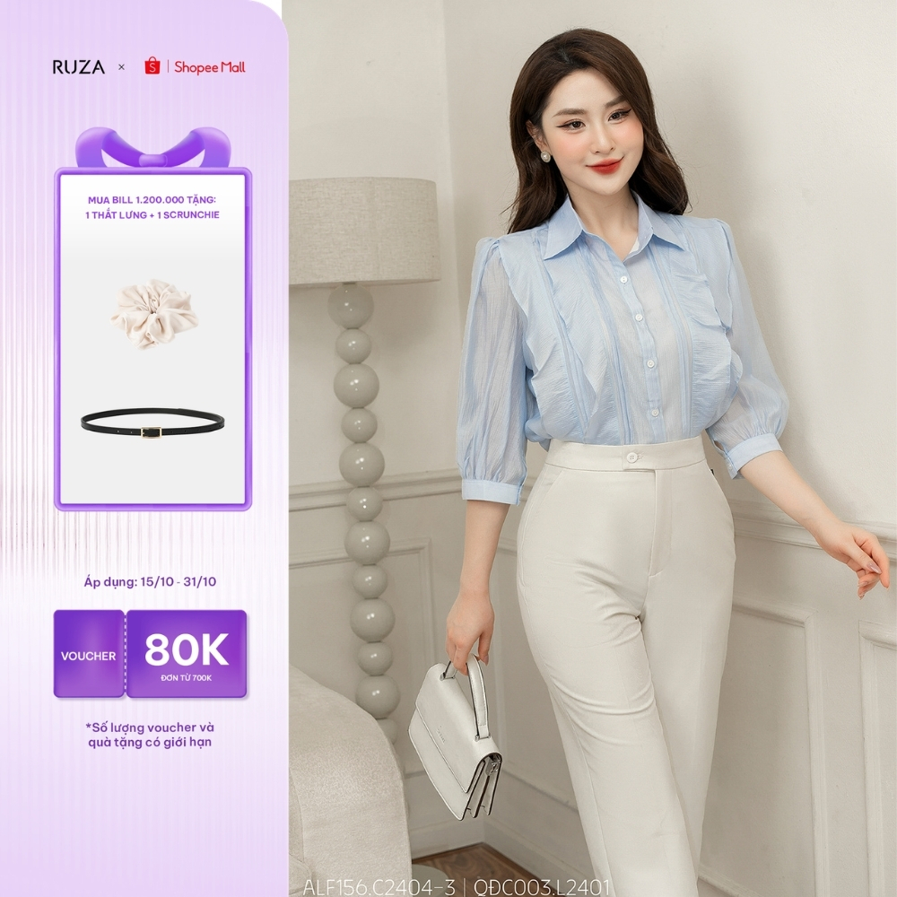 Áo sơ mi nữ RUZA tay lỡ thiết kế thời trang thanh lịch sang trọng ALF156