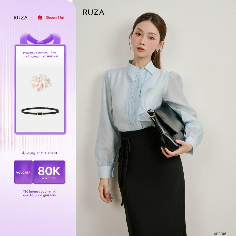 Áo sơ mi nữ tay dài RUZA công sở thiết kế thanh lịch sang trọng ADF316