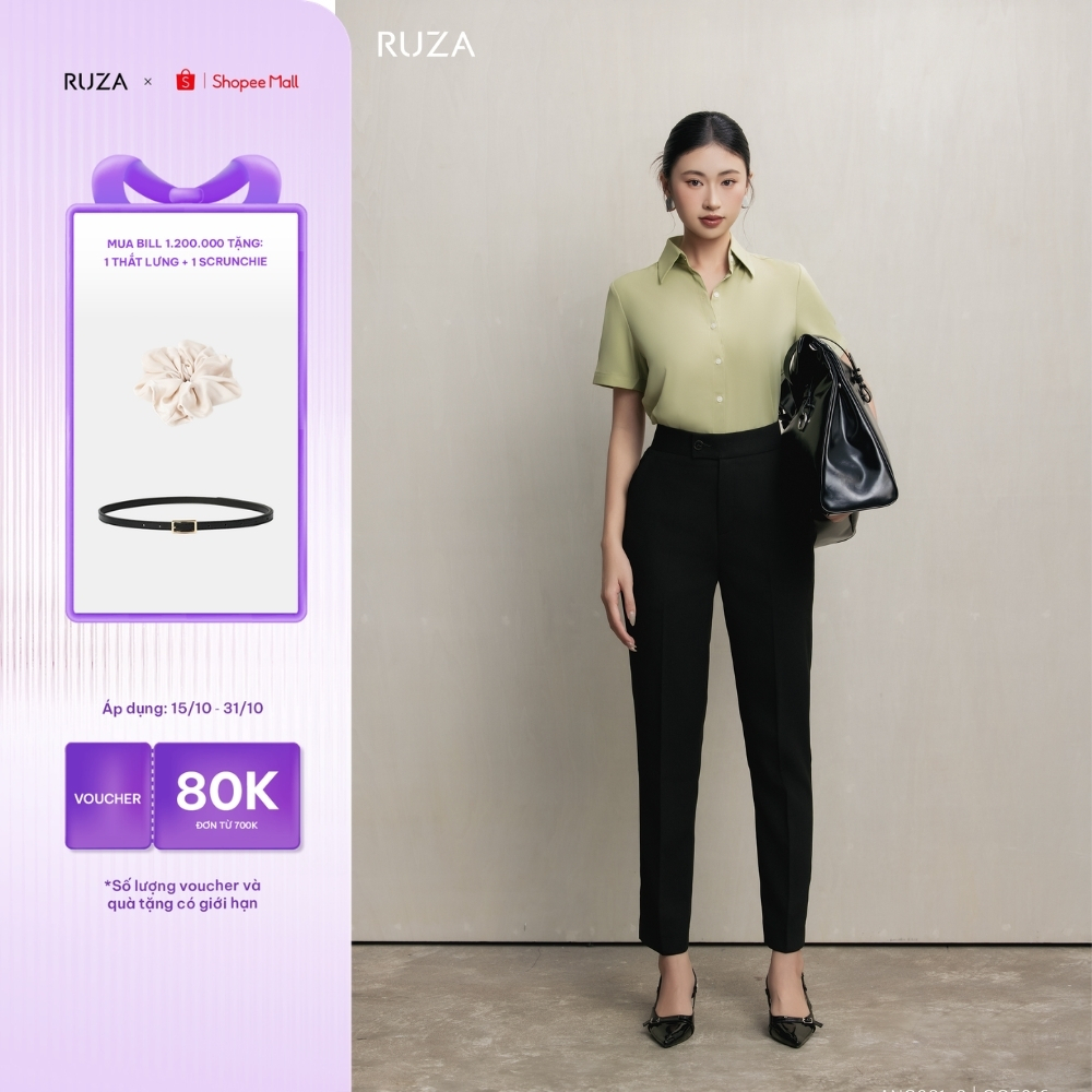 Quần tây ôm nữ RUZA  màu đen thiết kế dáng công sở thời trang QOE142