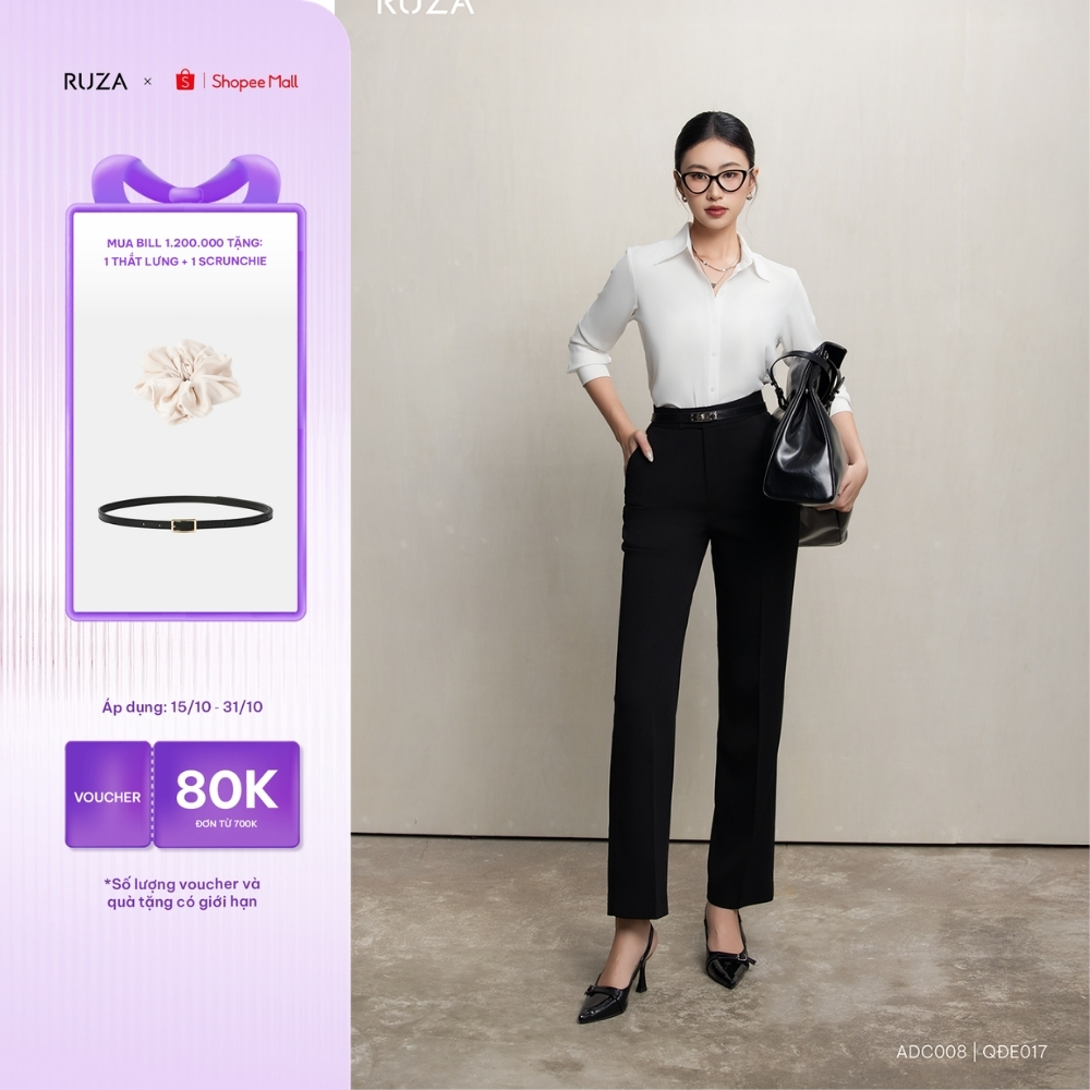 Quần tây nữ RUZA ống đứng màu đen chất bố thun Hàn co giãn nhẹ  thời trang văn phòng QĐE165
