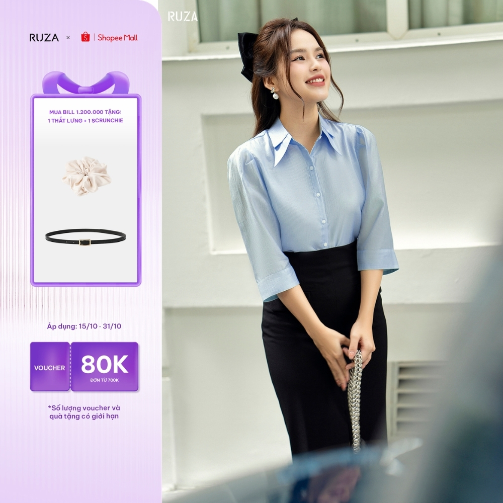 Áo sơ mi nữ RUZA tay lỡ thiết kế thời trang thanh lịch sang trọng ALB087