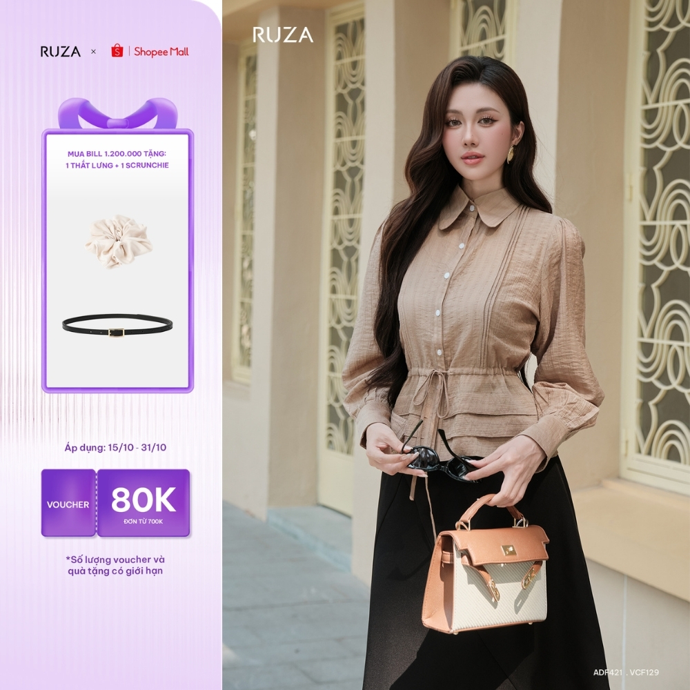 Áo sơ mi nữ tay dài RUZA kiểu dáng sang trọng thời trang công sở thanh lịch ADF421