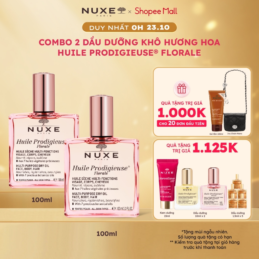 Combo 2 Dầu dưỡng khô đa năng Hương Hoa Huile Prodigieuse Florale Multi-purpose Dry Oil 100ml