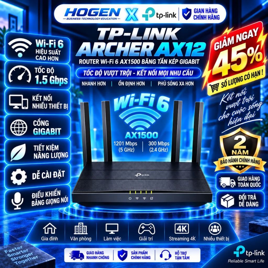 [TP-Link] Bộ Phát Router Wifi Archer AX10 / AX12 Chuẩn AX1500/ AX1800 | Wi-Fi 6, Tốc Độ Cao 1500Mbps