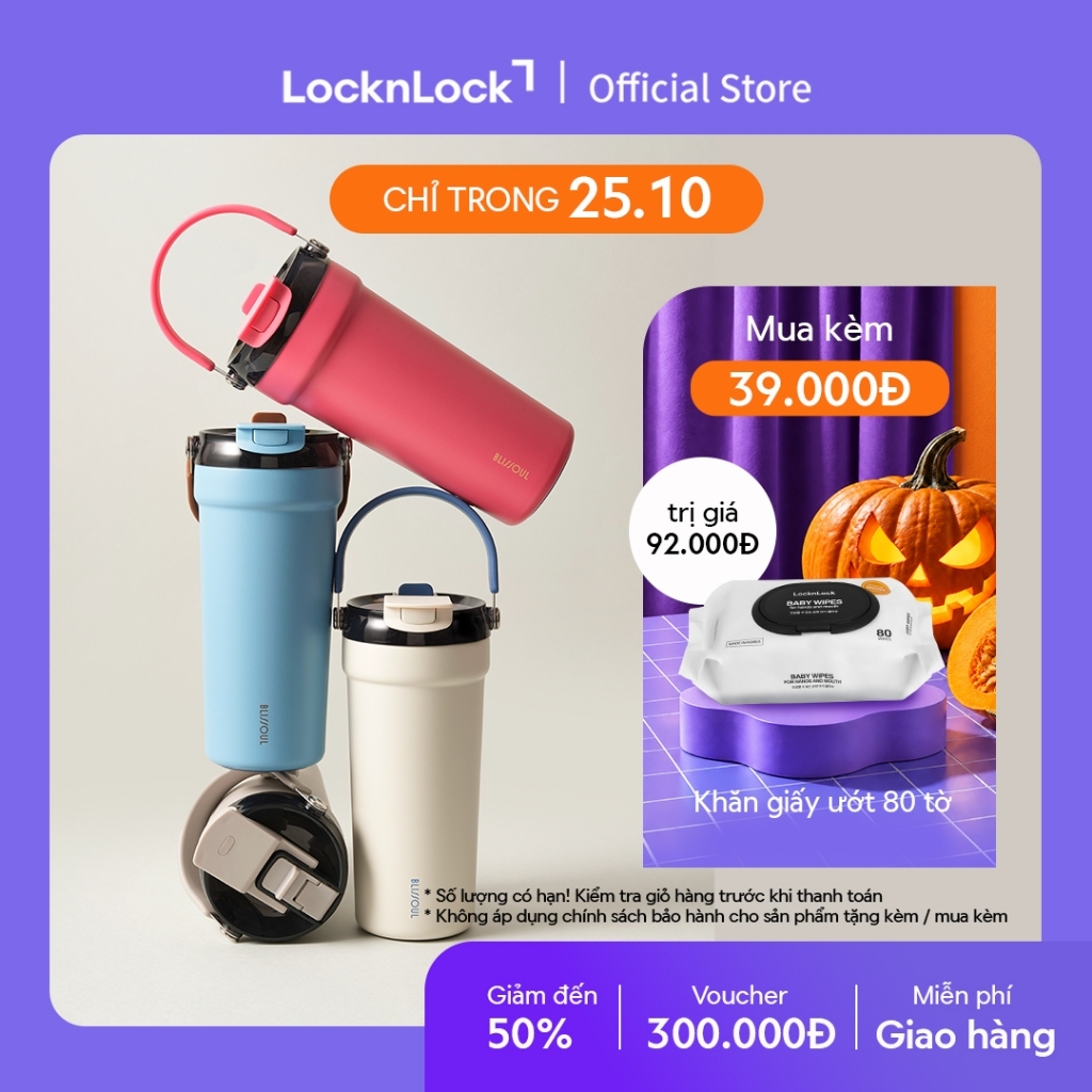 Bình giữ nhiệt phủ sứ LocknLock Blissoul Cafe Pure Tumbler LHC4440 có quai xách dung tích 700ml - 6 Màu