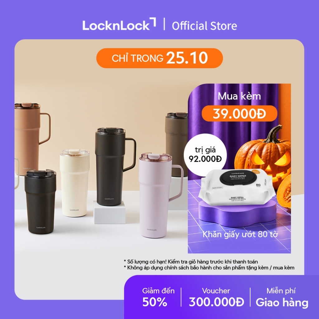 Bình giữ nhiệt LocknLock Metro Cafe Tumbler 650ml / 500ml / 750ml bằng thép không gỉ 304 phủ sứ kèm dây xách